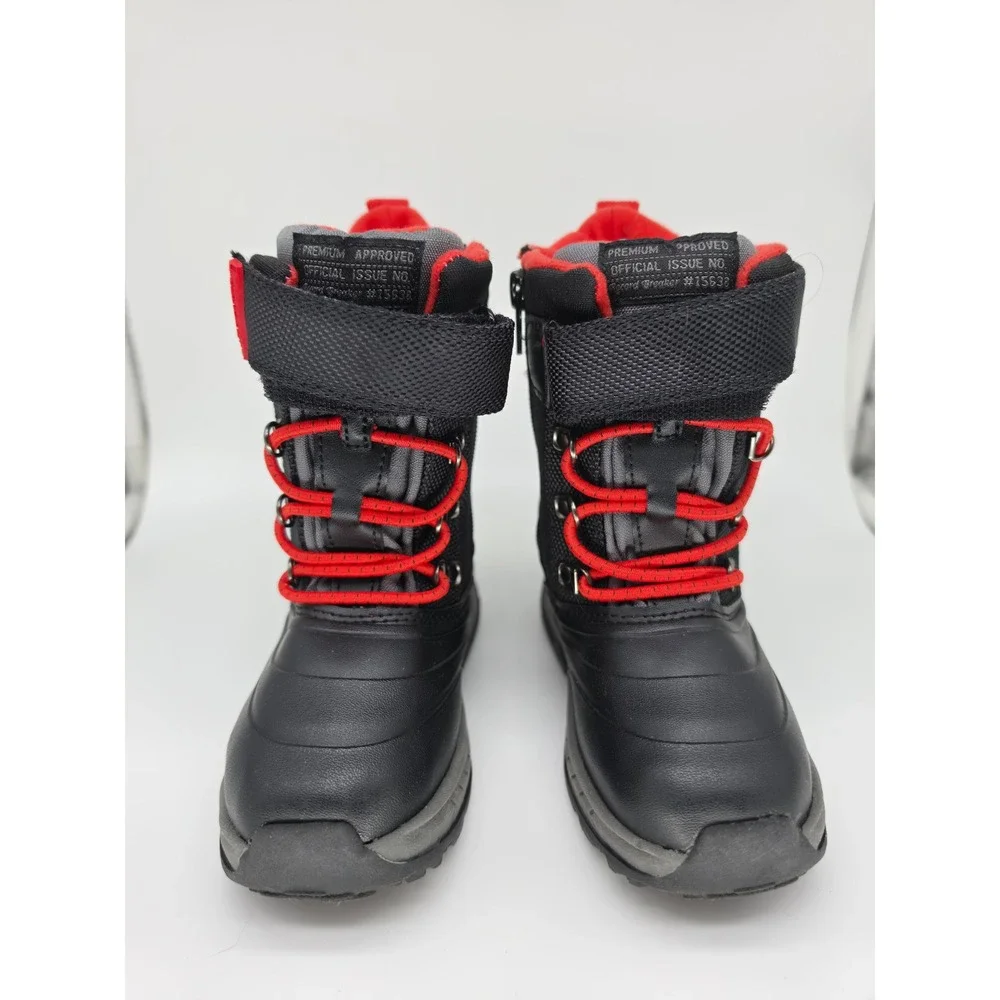 Carters Lunar-B Kids Winter Boots Black Red Size 9 Side Zip Bungee Laces Kidcore